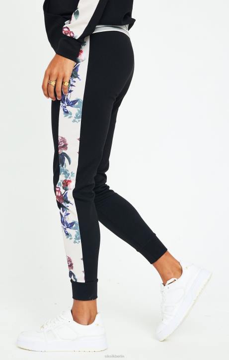 Frauen SikSilk Hose mit botanischen Blumenmotiven – Schwarz Bekleidung J0NL183
