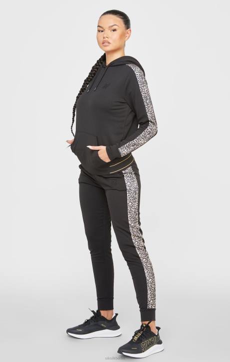 Frauen SikSilk Schwarze Trainingshose mit Leopardenmuster und Einsätzen Bekleidung J0NL174