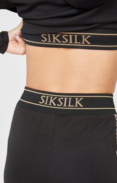 Frauen SikSilk Schwarze Trainingshose mit Leopardenmuster und Einsätzen Bekleidung J0NL174