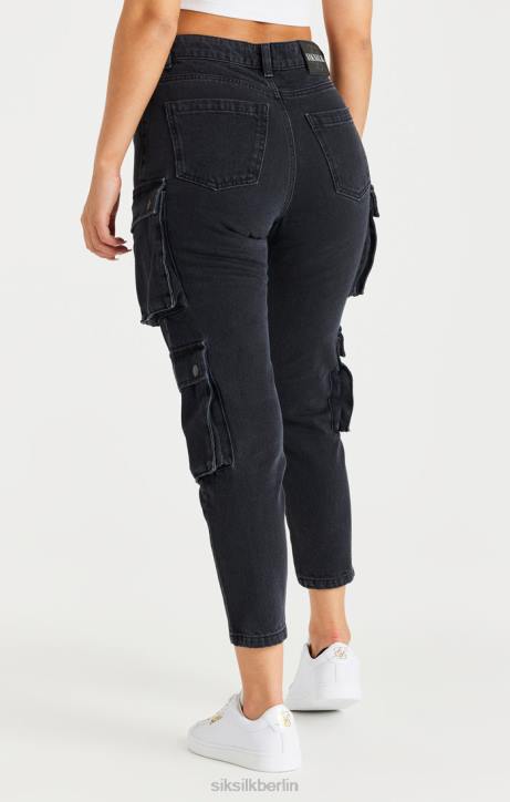 Frauen SikSilk schwarze Denim-Cargos Bekleidung J0NL187