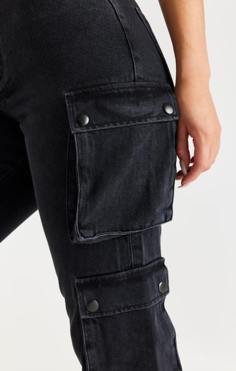 Frauen SikSilk schwarze Denim-Cargos Bekleidung J0NL187