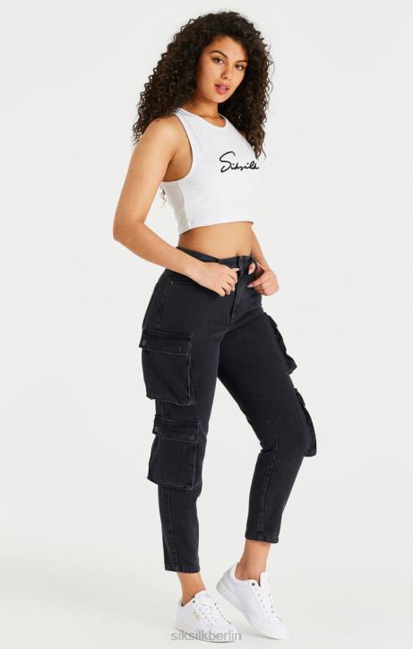 Frauen SikSilk schwarze Denim-Cargos Bekleidung J0NL187