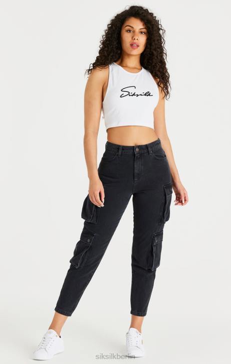 Frauen SikSilk schwarze Denim-Cargos Bekleidung J0NL187
