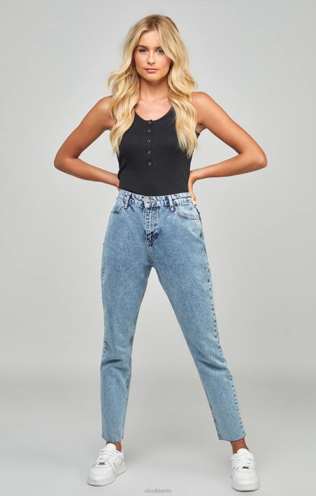 Frauen SikSilk Hellblaue, bestickte Mom-Jeans Bekleidung J0NL190