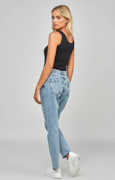 Frauen SikSilk Hellblaue, bestickte Mom-Jeans Bekleidung J0NL190