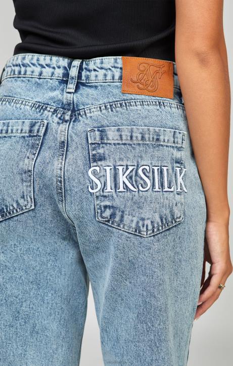Frauen SikSilk Hellblaue, bestickte Mom-Jeans Bekleidung J0NL190