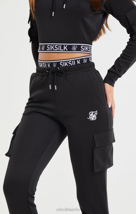 Frauen SikSilk Schwarze Cargo-Taschen-Jogginghose Bekleidung J0NL157