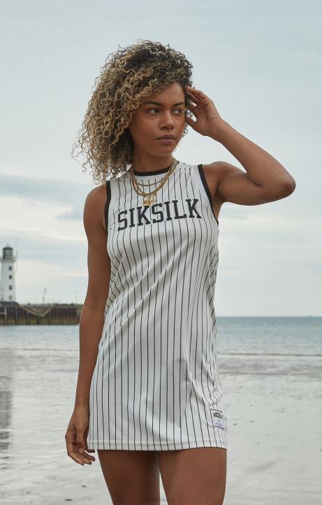 Frauen SikSilk Ecrufarbenes Basketball-Nadelstreifenkleid Bekleidung J0NL144