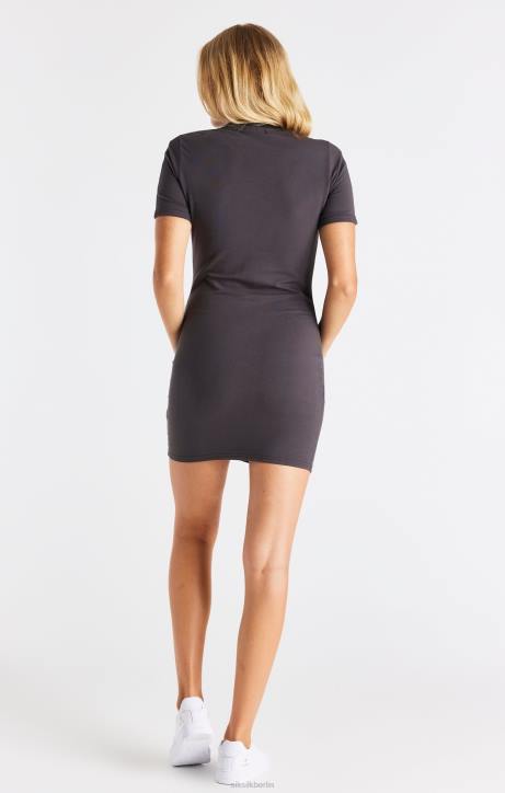 Frauen SikSilk Kurzärmliges Kleid mit Streifen – Grau Bekleidung J0NL155