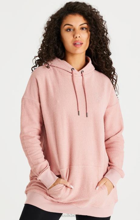 Frauen SikSilk Rosafarbenes Kapuzenkleid aus Reverse-Fleece Bekleidung J0NL146