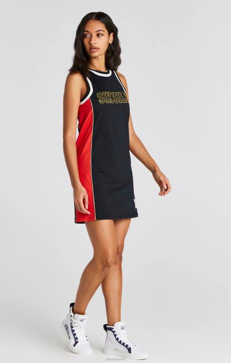 Frauen SikSilk Schwarz getäfeltes Basketballkleid Bekleidung J0NL147