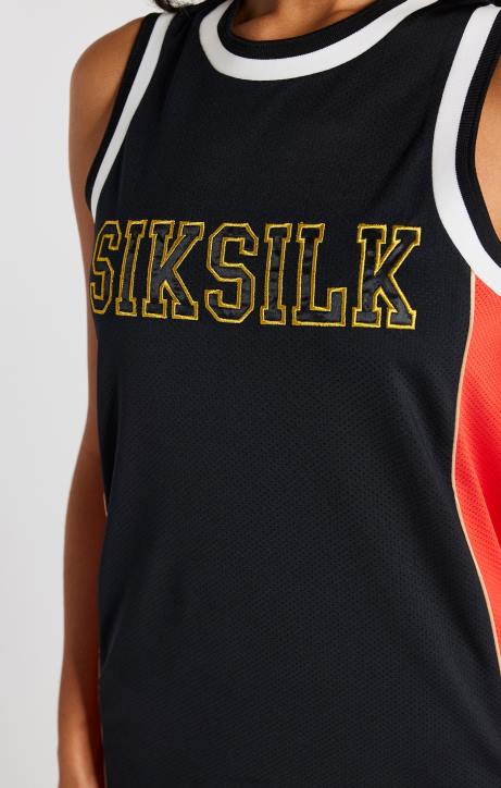 Frauen SikSilk Schwarz getäfeltes Basketballkleid Bekleidung J0NL147