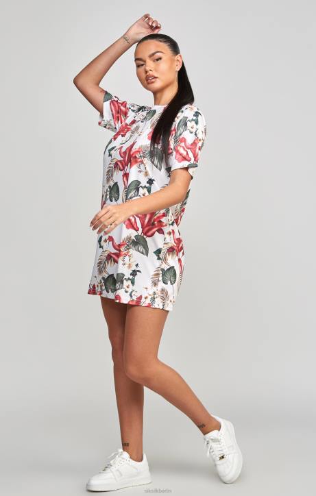 Frauen SikSilk T-Shirt-Kleid mit mehrfarbigem Retro-Tropen-Print Bekleidung J0NL149