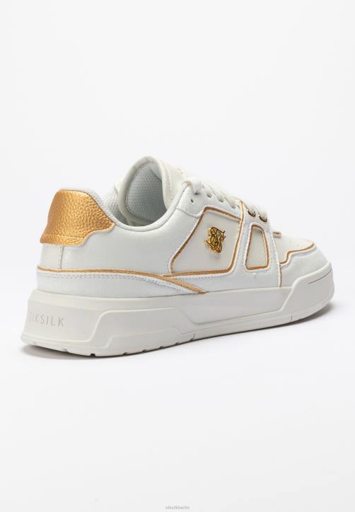 Frauen SikSilk Weiße und goldbesetzte Low-Top-Court-Sneaker Schuhwerk J0NL266