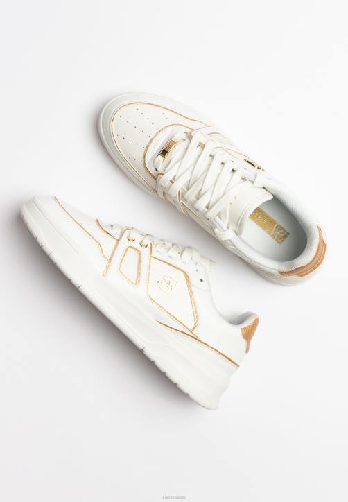 Frauen SikSilk Weiße und goldbesetzte Low-Top-Court-Sneaker Schuhwerk J0NL266