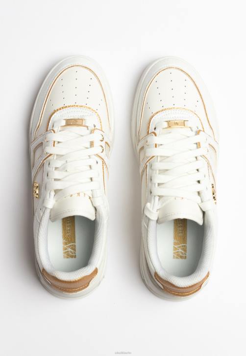 Frauen SikSilk Weiße und goldbesetzte Low-Top-Court-Sneaker Schuhwerk J0NL266