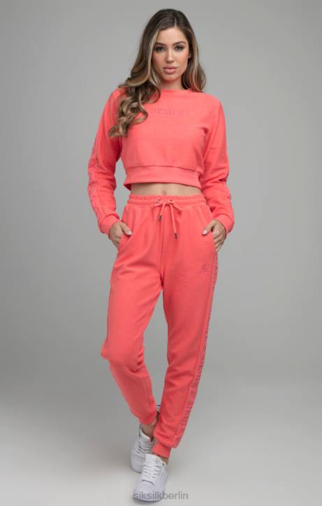 Frauen SikSilk Crop-Sweatshirt mit Loopback-Stickerei – Rosa Bekleidung J0NL96