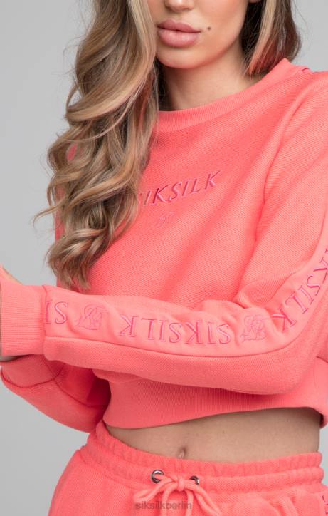 Frauen SikSilk Crop-Sweatshirt mit Loopback-Stickerei – Rosa Bekleidung J0NL96