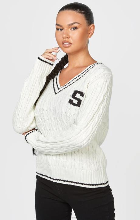 Frauen SikSilk Ecrufarbener College-Pullover mit Zopfmuster Bekleidung J0NL79