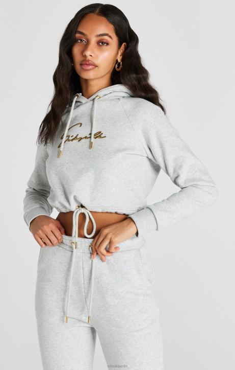 Frauen SikSilk Grau meliertes, charakteristisches Crop-Hoodie Bekleidung J0NL95