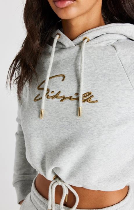 Frauen SikSilk Grau meliertes, charakteristisches Crop-Hoodie Bekleidung J0NL95