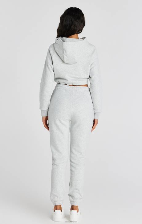 Frauen SikSilk Grau meliertes, charakteristisches Crop-Hoodie Bekleidung J0NL95