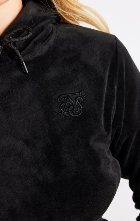 Frauen SikSilk Kurzer Kapuzenpullover aus schwarzem Velours Bekleidung J0NL94