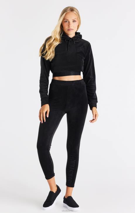 Frauen SikSilk Kurzer Kapuzenpullover aus schwarzem Velours Bekleidung J0NL94