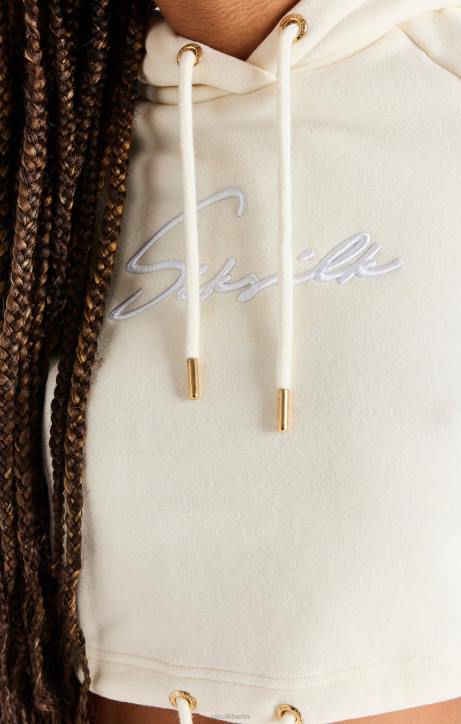 Frauen SikSilk Kurzer Kapuzenpullover in Ecru Bekleidung J0NL86