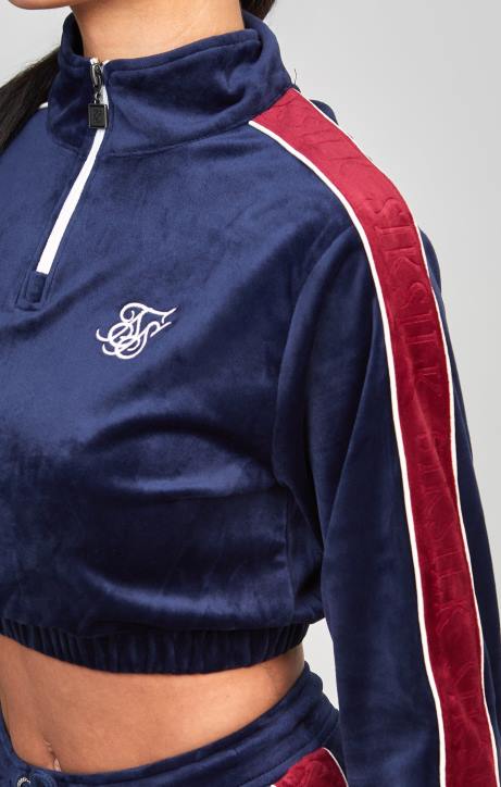 Frauen SikSilk Marineblaues Velours-Trainingsoberteil Bekleidung J0NL112