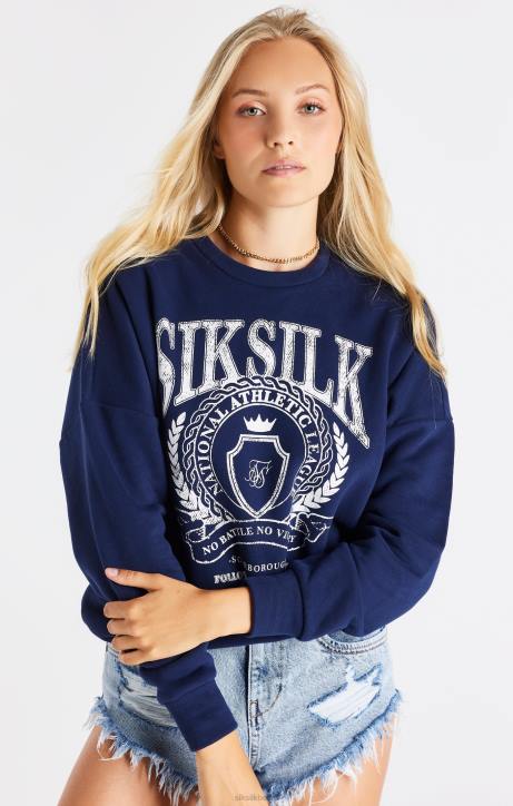 Frauen SikSilk Marineblaues, übergroßes College-Sweatshirt Bekleidung J0NL93