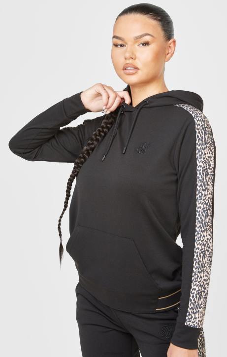Frauen SikSilk Schwarzer Kapuzenpullover mit Leopardenmuster Bekleidung J0NL80
