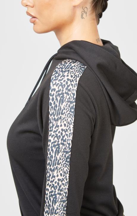 Frauen SikSilk Schwarzer Kapuzenpullover mit Leopardenmuster Bekleidung J0NL80