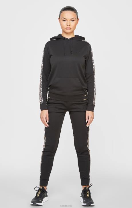 Frauen SikSilk Schwarzer Kapuzenpullover mit Leopardenmuster Bekleidung J0NL80