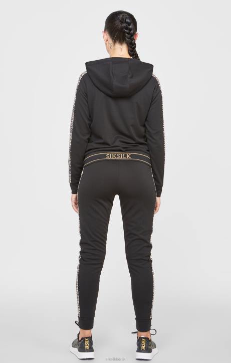 Frauen SikSilk Schwarzer Kapuzenpullover mit Leopardenmuster Bekleidung J0NL80