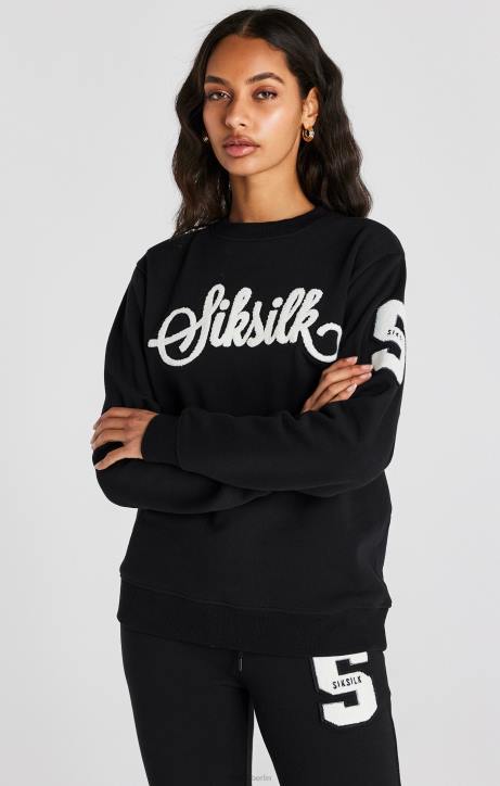 Frauen SikSilk Schwarzes Sweatshirt mit College-Logo Bekleidung J0NL76