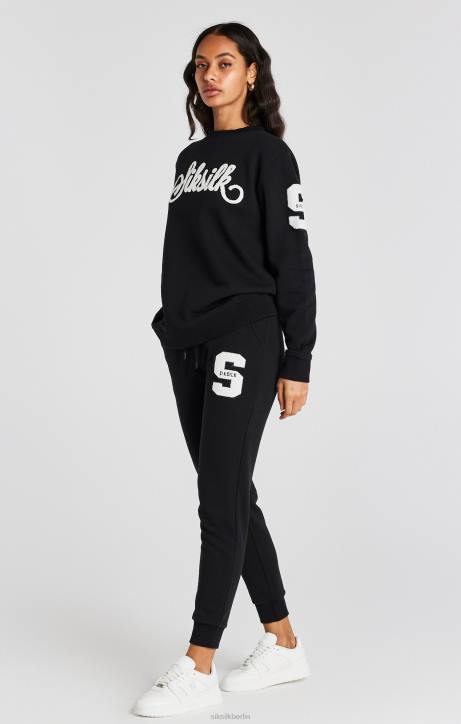 Frauen SikSilk Schwarzes Sweatshirt mit College-Logo Bekleidung J0NL76