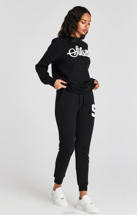 Frauen SikSilk Schwarzes Sweatshirt mit College-Logo Bekleidung J0NL76
