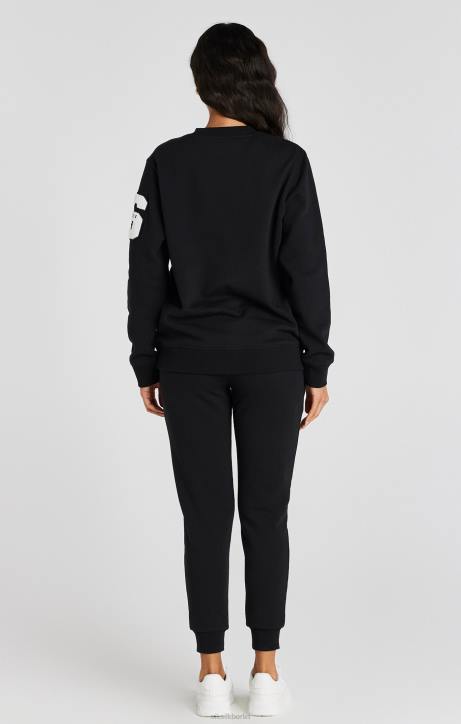 Frauen SikSilk Schwarzes Sweatshirt mit College-Logo Bekleidung J0NL76