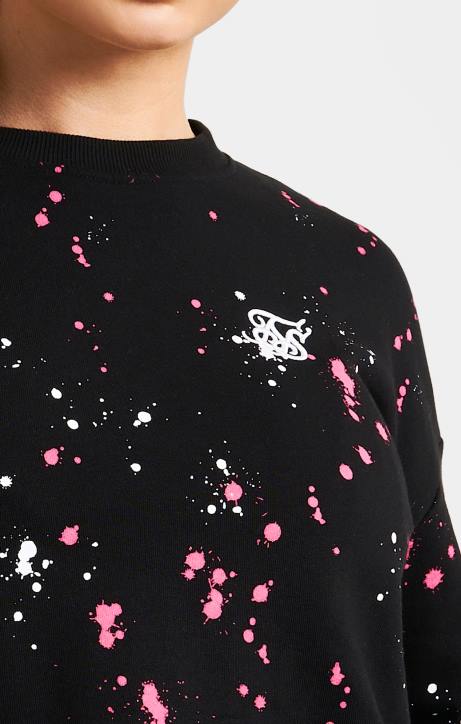 Frauen SikSilk Schwarzes Sweatshirt mit Farbspritzern Bekleidung J0NL92