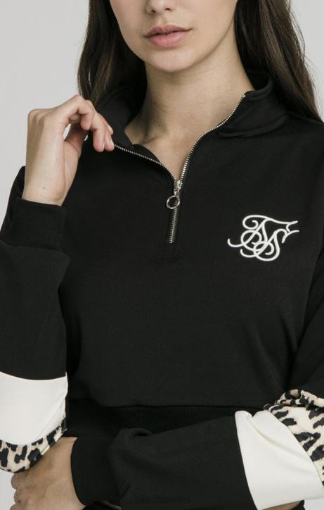 Frauen SikSilk Trainingsoberteil mit Quarter-Leopardenmuster – Schwarz Bekleidung J0NL119