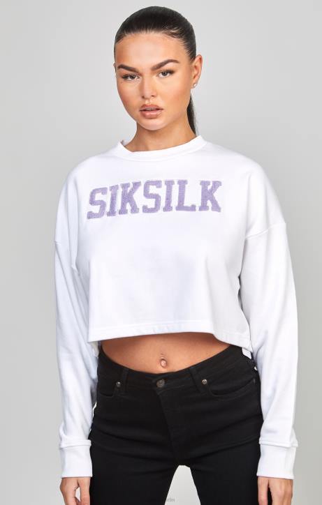 Frauen SikSilk Weißes, kurz geschnittenes College-Sweatshirt Bekleidung J0NL84