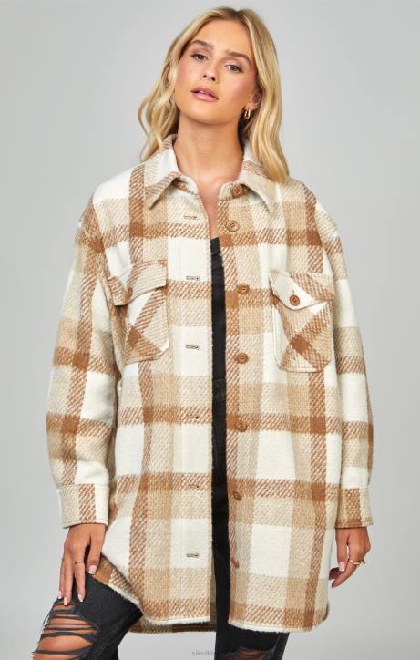 Frauen SikSilk Beige karierte Jacke Bekleidung J0NL137