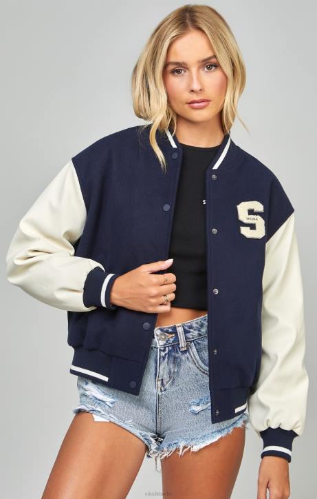 Frauen SikSilk Marineblaue College-Bomberjacke Bekleidung J0NL131
