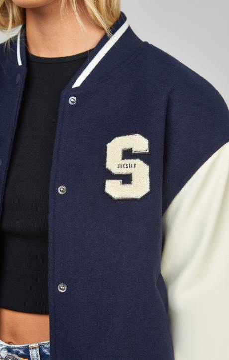 Frauen SikSilk Marineblaue College-Bomberjacke Bekleidung J0NL131