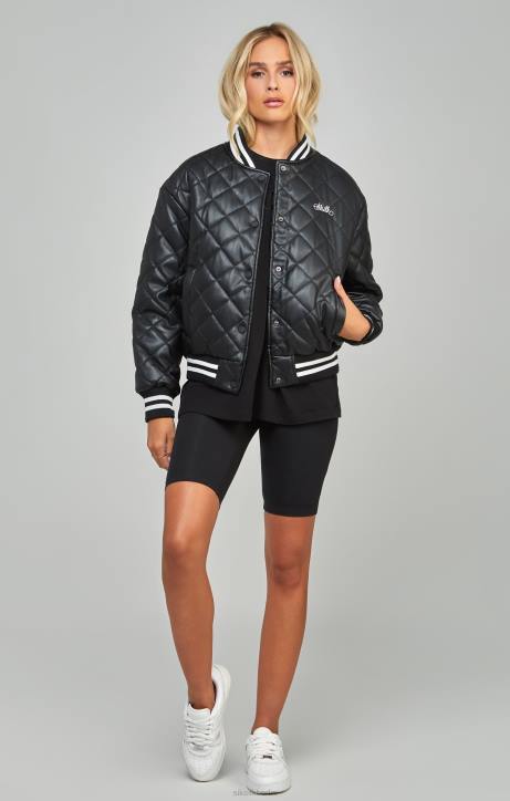 Frauen SikSilk Schwarze, gesteppte College-Jacke aus PU Bekleidung J0NL135