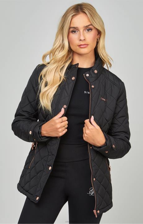 Frauen SikSilk schwarze Steppjacke mit Gürtel Bekleidung J0NL138