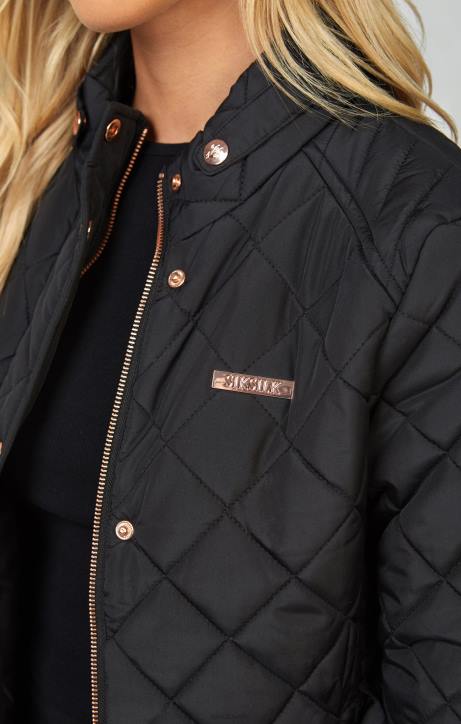 Frauen SikSilk schwarze Steppjacke mit Gürtel Bekleidung J0NL138