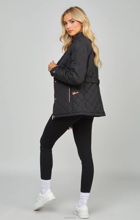 Frauen SikSilk schwarze Steppjacke mit Gürtel Bekleidung J0NL138