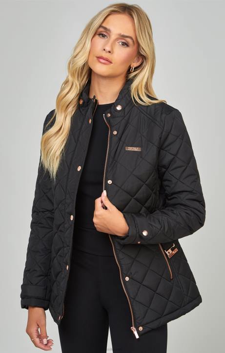 Frauen SikSilk schwarze Steppjacke mit Gürtel Bekleidung J0NL138